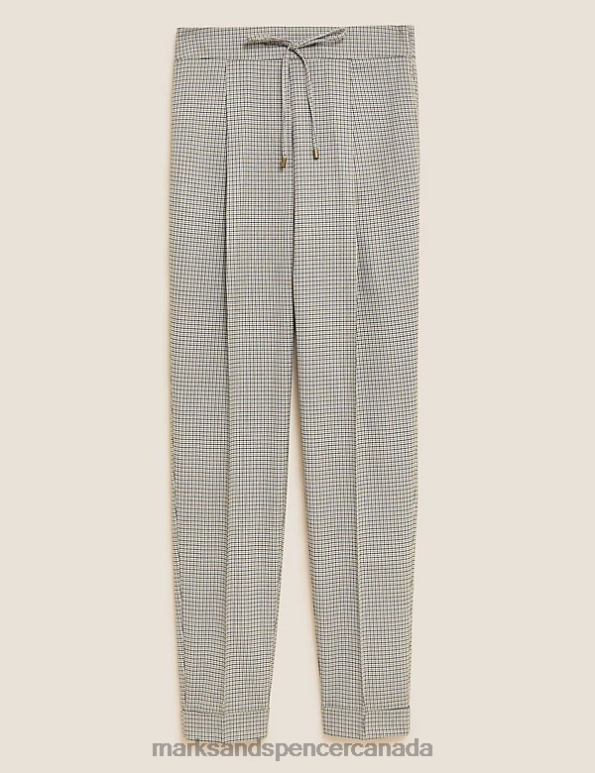 Marks and Spencer sale - Women Natural Mix Clothing Marks & Spencer Woven Checked Tapered Ankle Grazer Trousers 20VTD1981