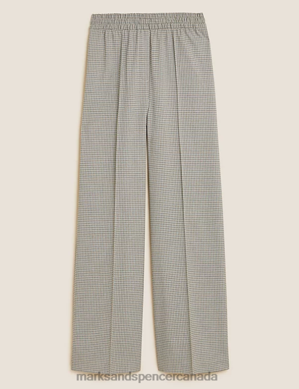 Women Natural Mix Clothing Marks & Spencer Woven Checked Wide Leg Trousers 20VTD979 - Marks and Spencer outlet