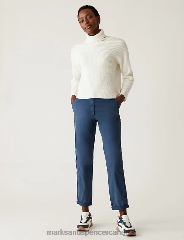 Women Navy Clothing Marks & Spencer Cotton Rich Tea Dyed Slim Fit Chinos 20VTD2229 - Marks and Spencer online