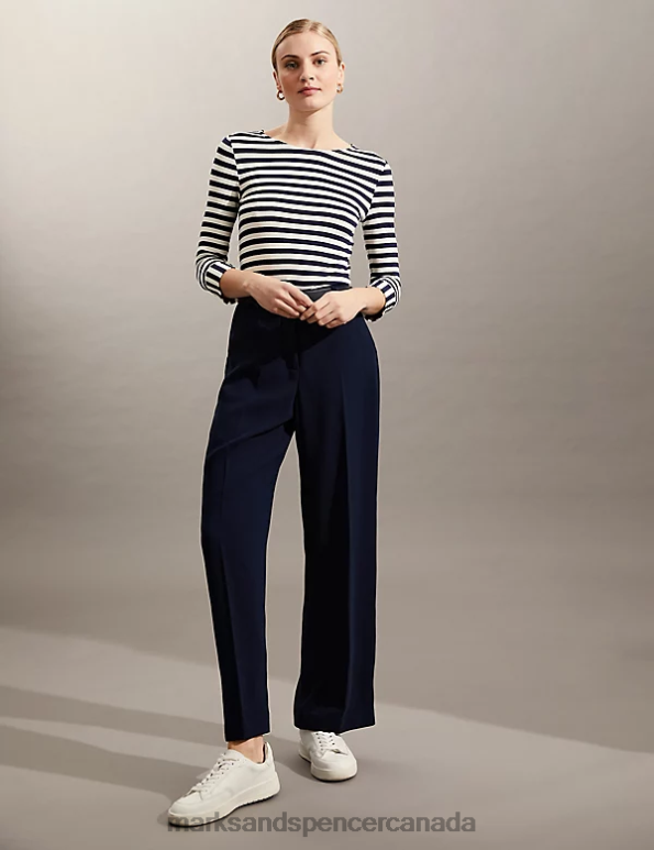 Marks and Spencer near me - Women Navy Clothing Marks & Spencer Crepe Wide Leg Trousers 20VTD1642