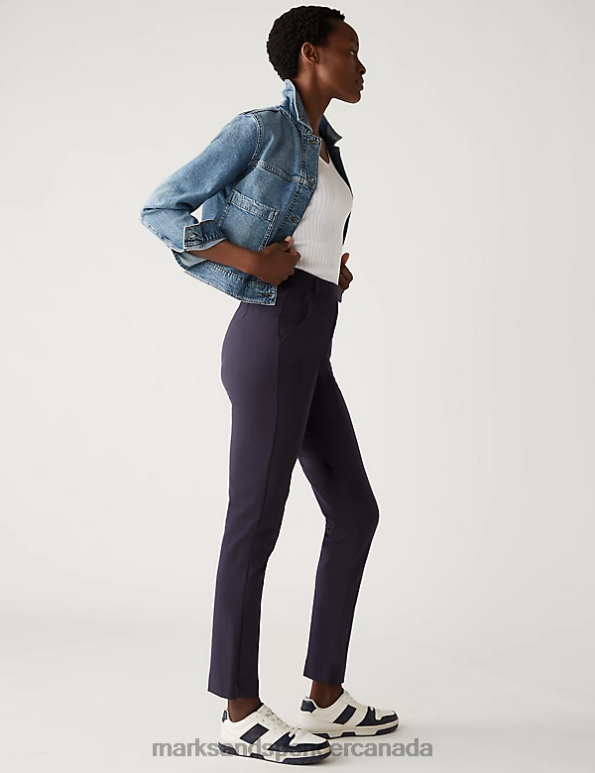 Women Navy Clothing Marks & Spencer Jersey Slim Fit Ankle Grazer Trousers 20VTD2920 - Marks and Spencer outlet