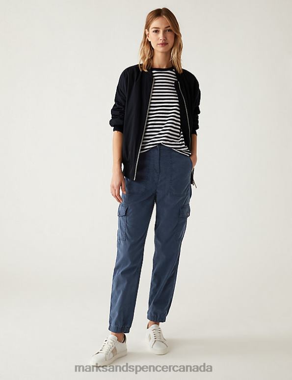 Women Navy Clothing Marks & Spencer Lyocell Rich Cargo Tea Dyed Trousers 20VTD277 - Marks and Spencer Canada locations