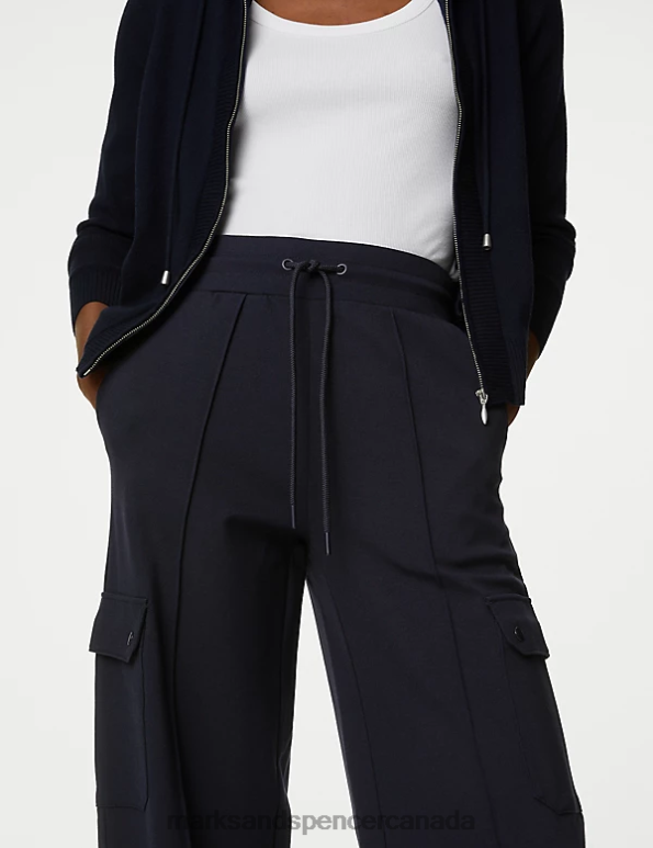 Women Navy Clothing Marks & Spencer Ponte Utility Wide Leg Trousers 20VTD94 - Marks and Spencer online