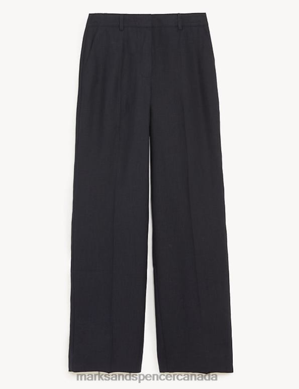 Women Navy Clothing Marks & Spencer Pure Linen Straight Leg Trousers 20VTD2675 - Marks and Spencer outlet