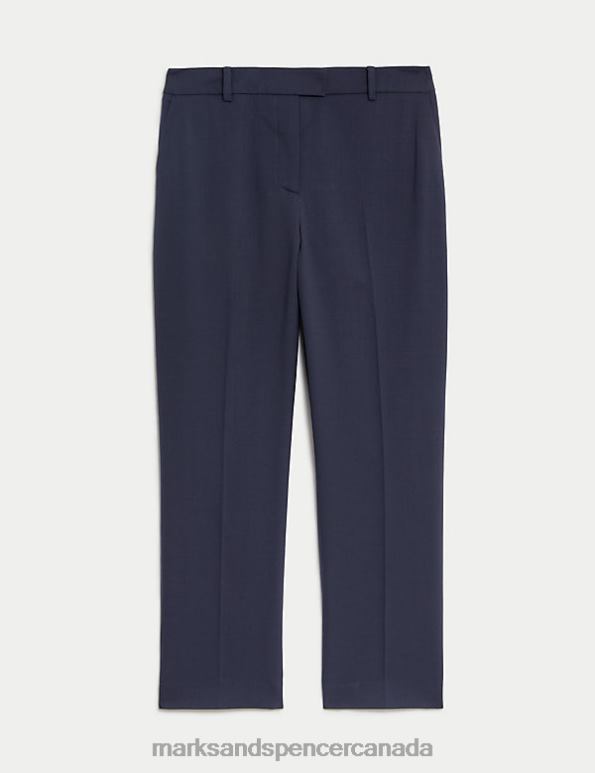 Women Navy Clothing Marks & Spencer Wool Rich Straight Leg Cropped Trousers 20VTD1381 - Marks and Spencer online