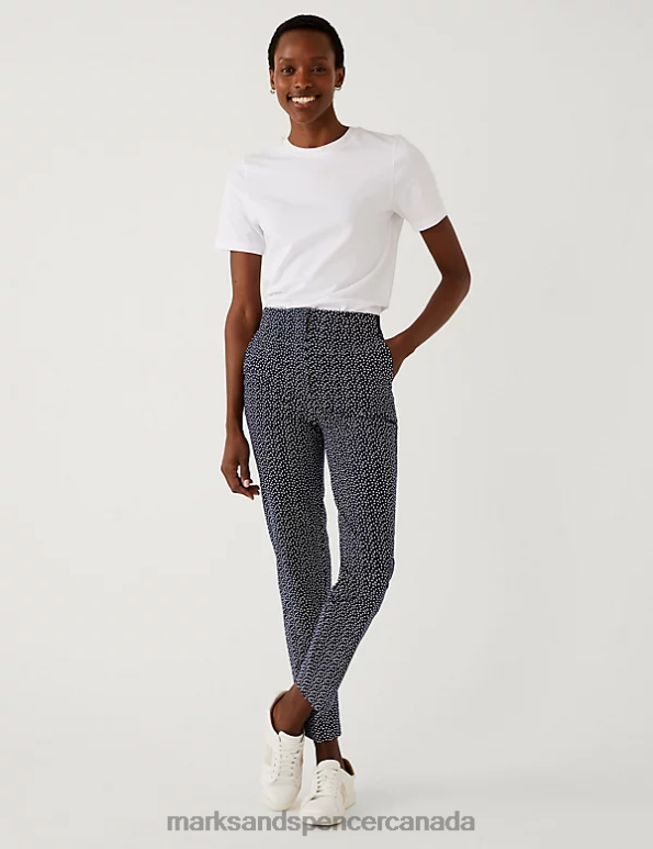 Marks and Spencer near me - Women Navy Mix Clothing Marks & Spencer Cotton Rich Polka Dot Slim Fit Trousers 20VTD2731