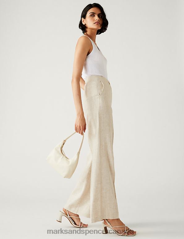 Women Neutral Clothing Marks & Spencer Linen Blend Wide Leg Trousers 20VTD2170 - Marks and Spencer Canada locations