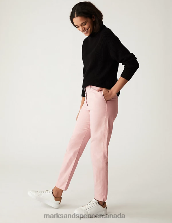 Women Pink Clothing Marks & Spencer Cotton Rich Tapered Chinos 20VTD859 - Marks and Spencer online