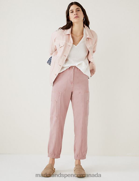 Women Pink Shell Clothing Marks & Spencer Lyocell Blend Cargo Tapered Trousers 20VTD2823 - Marks and Spencer online