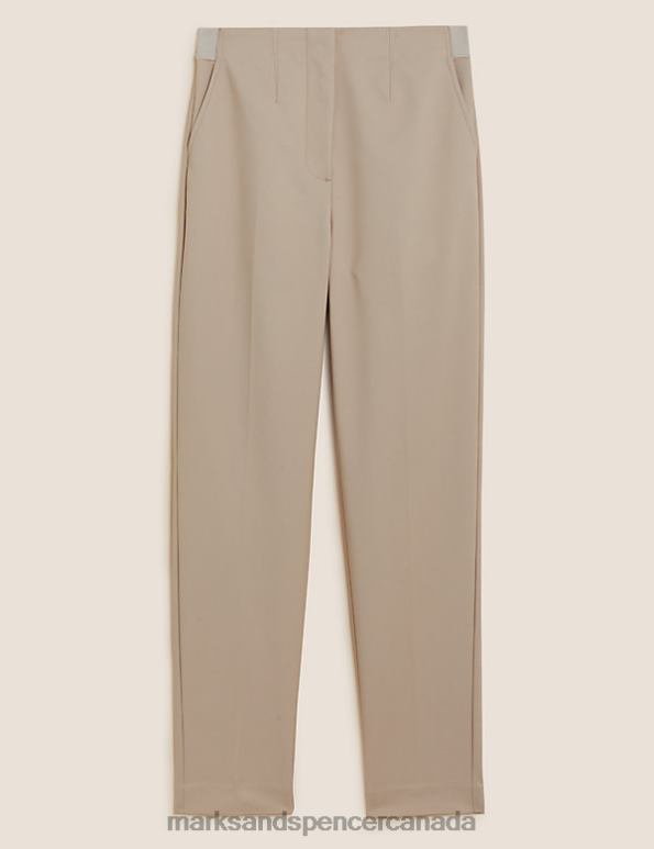 Women Sand Clothing Marks & Spencer Cotton Blend Slim Fit Ankle Grazer Trousers 20VTD3550 - Marks and Spencer Canada locations