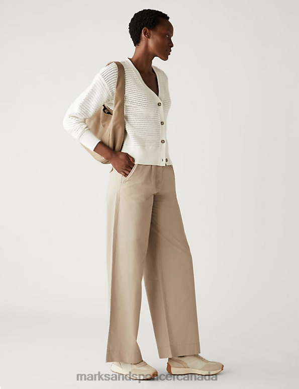 Women Sand Clothing Marks & Spencer Pure Cotton Slouchy Wide Leg Chinos 20VTD2194 - Marks and Spencer outlet