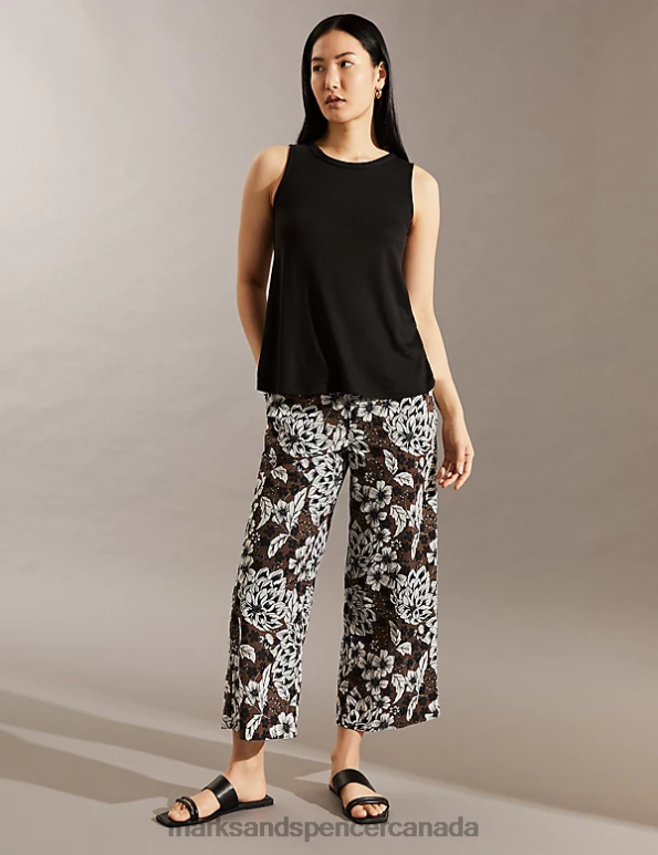 Marks and Spencer sale - Women Soft Brown Mix Clothing Marks & Spencer Pure Cotton Printed Wide Leg Trousers 20VTD2024