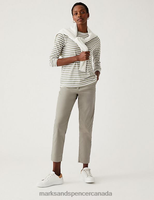 Marks and Spencer sale - Women Soft Khaki Clothing Marks & Spencer Cotton Rich Tapered Chinos 20VTD858