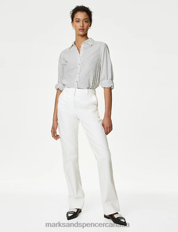 Marks and Spencer sale - Women Soft White Clothing Marks & Spencer Cotton Rich Straight Leg Chinos 20VTD1168