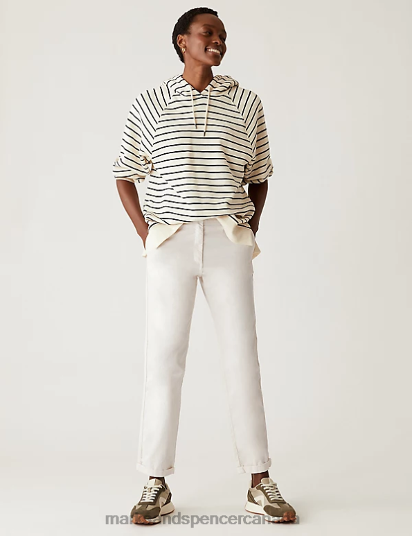 Women Soft White Clothing Marks & Spencer Cotton Rich Tea Dyed Slim Fit Chinos 20VTD2585 - Marks and Spencer outlet