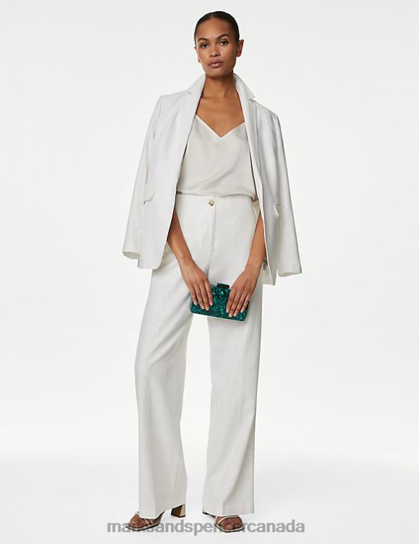 Marks and Spencer Canada - Women Soft White Clothing Marks & Spencer Linen Blend Wide Leg Trousers 20VTD392