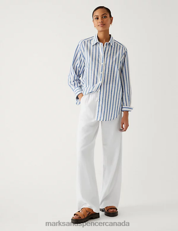 Women Soft White Clothing Marks & Spencer Linen Rich Wide Leg Trousers 20VTD448 - Marks and Spencer Canada locations