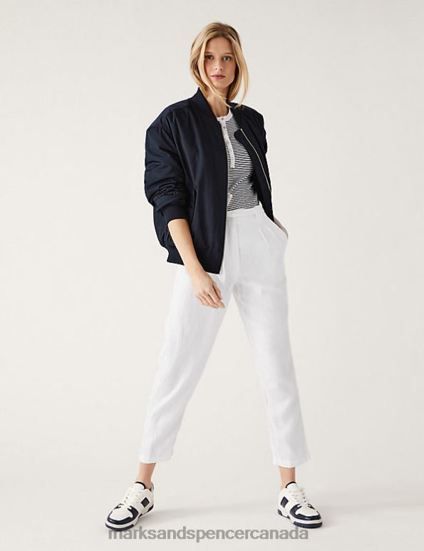 Marks and Spencer near me - Women Soft White Clothing Marks & Spencer Pure Linen Belted Tapered Trousers 20VTD2652