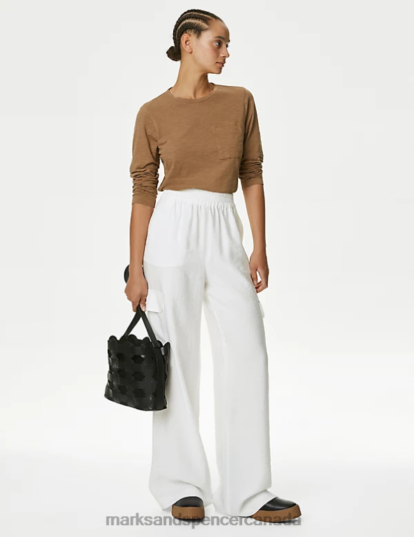 Marks and Spencer near me - Women Soft White Clothing Marks & Spencer Utility Wide Leg Trousers 20VTD49