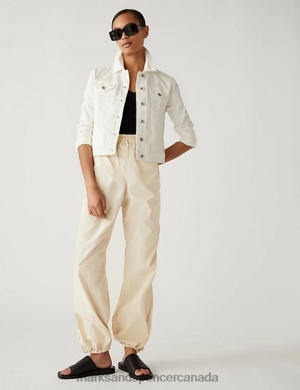 Women Stone Clothing Marks & Spencer Pure Cotton Cuffed Parachute Trousers 20VTD1620 - Marks and Spencer online