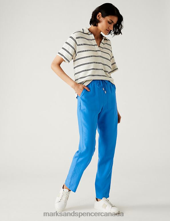 Women Turquoise Clothing Marks & Spencer Lyocell Rich Tapered Ankle Grazer Trousers 20VTD735 - Marks and Spencer Canada locations