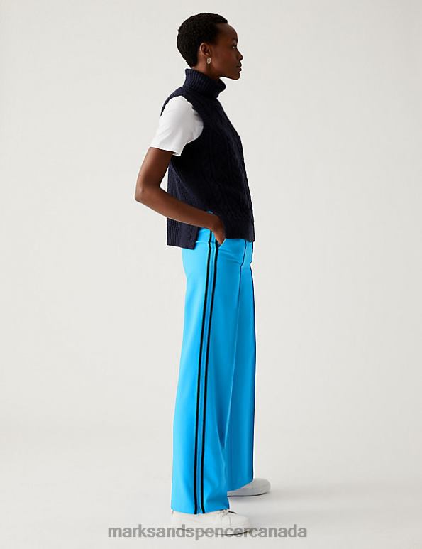 Marks and Spencer Canada - Women Turquoise Clothing Marks & Spencer Side Stripe Wide Leg Trousers 20VTD624