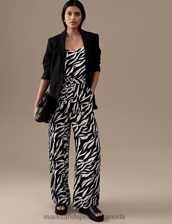 Marks and Spencer sale - Women White/Black Clothing Marks & Spencer Printed Wide Leg Trousers 20VTD2564