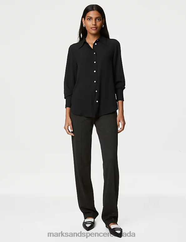 Marks and Spencer sale - Women Black Clothing Marks & Spencer Collared Long Sleeve Shirt 20VTD1055