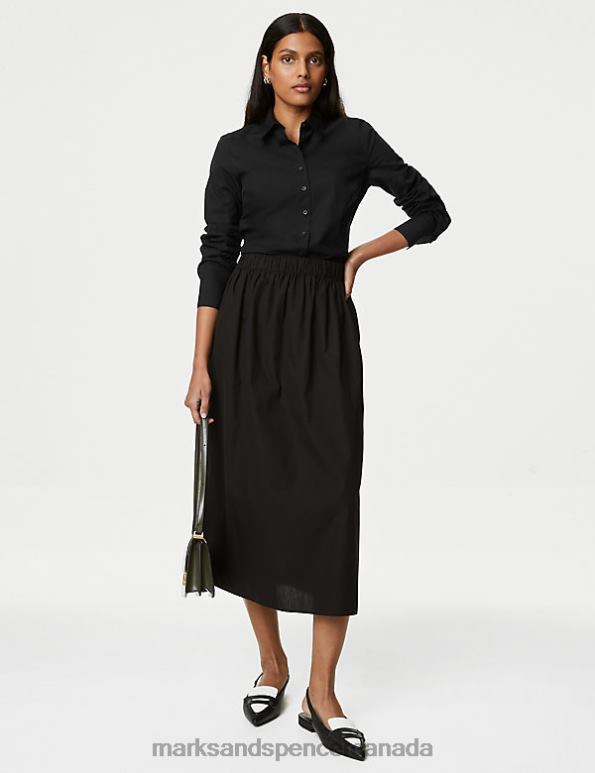 Marks and Spencer Canada - Women Black Clothing Marks & Spencer Cotton Rich Fitted Collared Shirt 20VTD1911