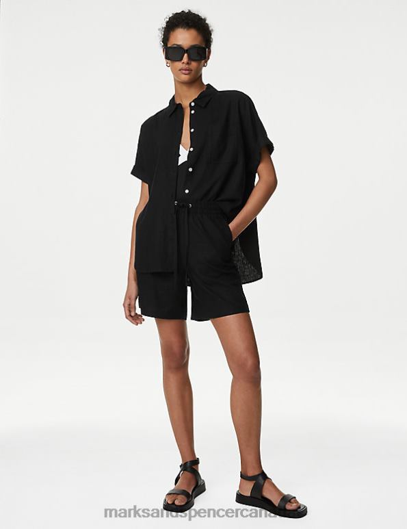 Women Black Clothing Marks & Spencer Linen Rich Collared Button Through Shirt 20VTD3138 - Marks and Spencer outlet