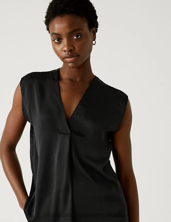 Marks and Spencer near me - Women Black Clothing Marks & Spencer Satin V-Neck Popover Blouse 20VTD1287