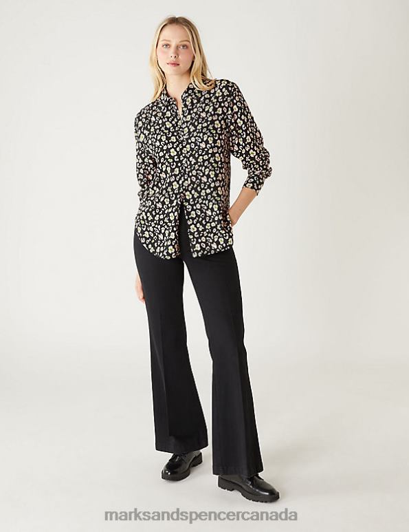 Women Black Mix Clothing Marks & Spencer Printed Collared Relaxed Shirt 20VTD2289 - Marks and Spencer online