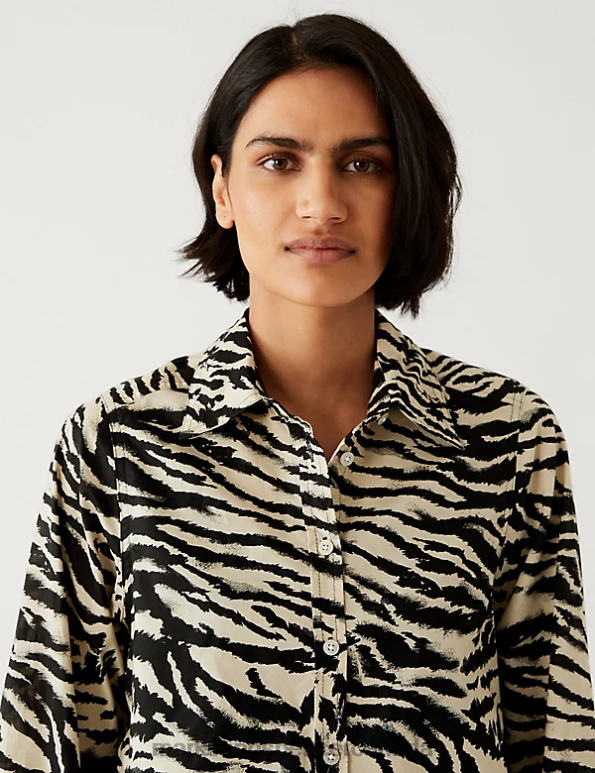 Marks and Spencer Canada - Women Black Mix Clothing Marks & Spencer Pure Cotton Printed Collared Shirt 20VTD1821