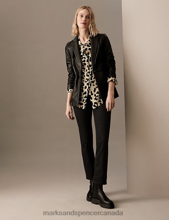 Marks and Spencer sale - Women Black Mix Clothing Marks & Spencer Pure Cupro Animal Print Collared Shirt 20VTD1832