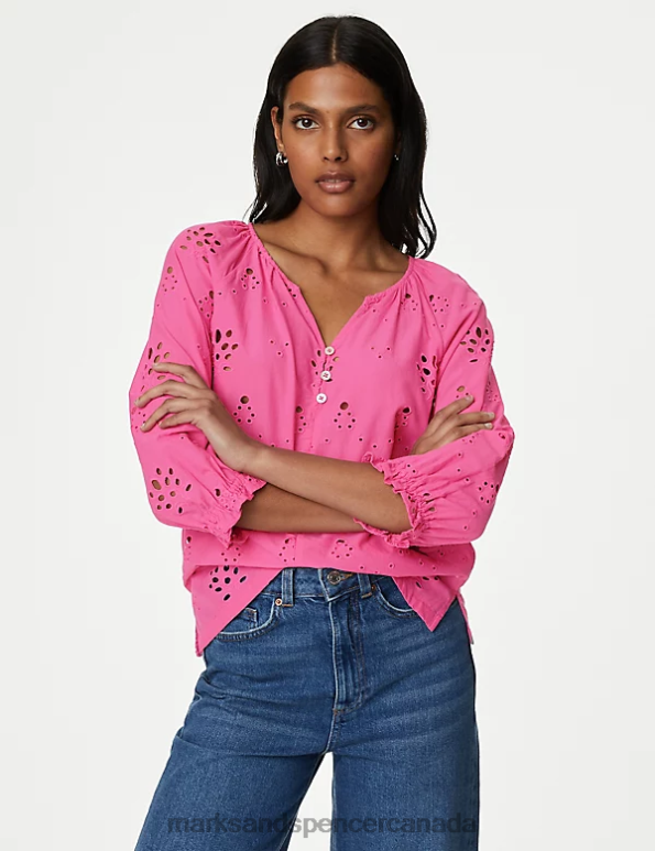 Marks and Spencer sale - Women Blossom Clothing Marks & Spencer Pure Cotton Broderie Puff Sleeve Blouse 20VTD1646