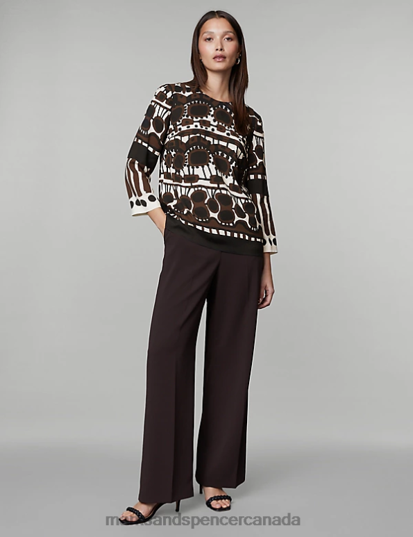 Marks and Spencer sale - Women Brown Mix Clothing Marks & Spencer Printed Crew Neck Blouse 20VTD68