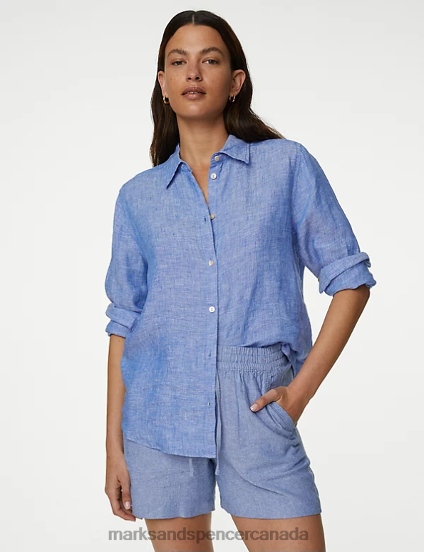 Women Chambray Clothing Marks & Spencer Pure Linen Long Sleeve Shirt 20VTD2061 - Marks and Spencer online