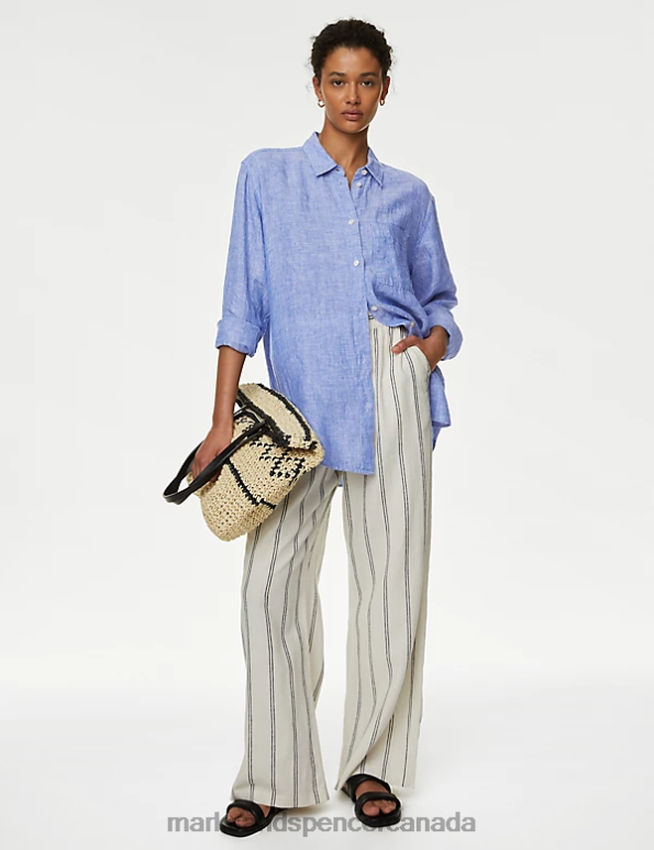 Marks and Spencer Canada - Women Chambray Clothing Marks & Spencer Pure Linen Oversized Shirt 20VTD37