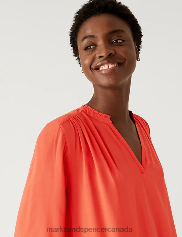 Women Flame Clothing Marks & Spencer Collarless Regular Fit Long Sleeve Blouse 20VTD2596 - Marks and Spencer online