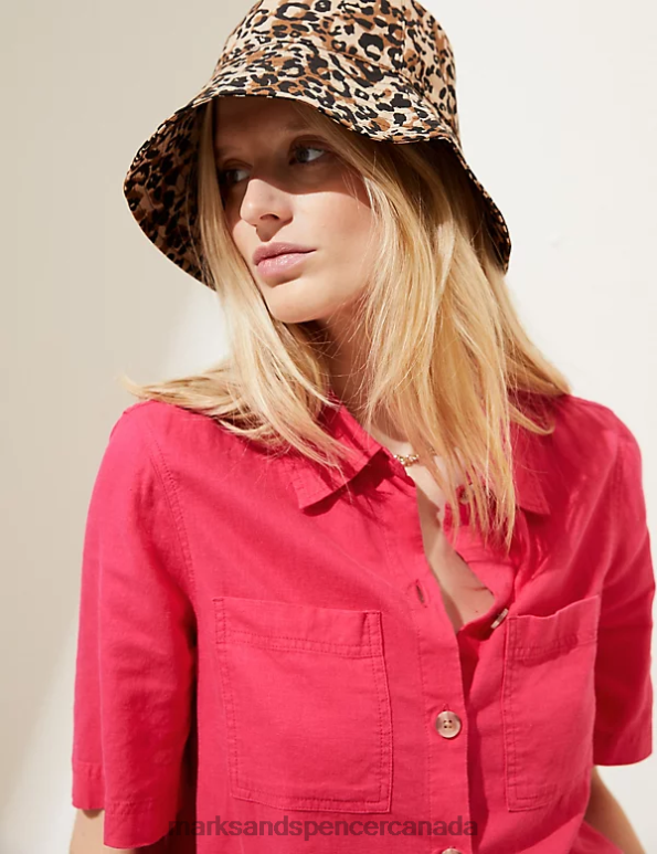 Women Fuchsia Clothing Marks & Spencer Linen Rich Collared Utility Shirt 20VTD2840 - Marks and Spencer Canada locations