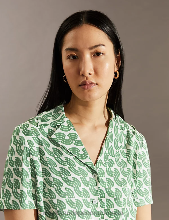 Women Green Clothing Marks & Spencer Geometric Collared Shirt 20VTD1116 - Marks and Spencer online