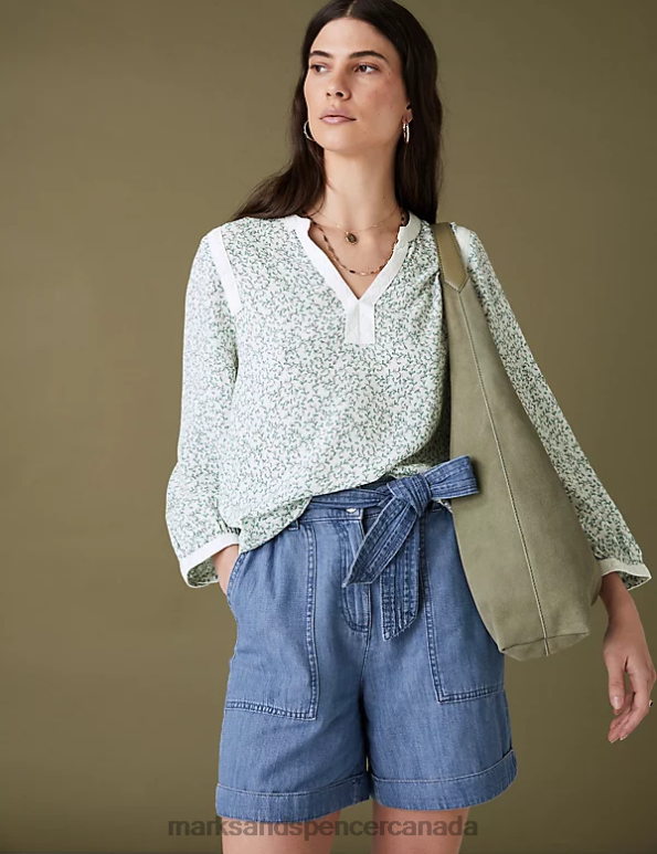 Women Green Mix Clothing Marks & Spencer Floral Notch Neck Lace Detail Blouse 20VTD2377 - Marks and Spencer online