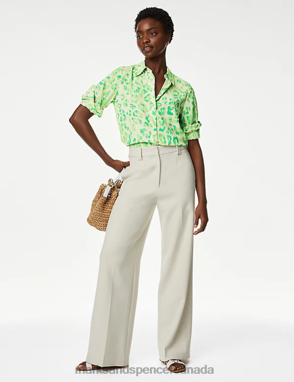 Women Green Mix Clothing Marks & Spencer Printed Collared Shirt 20VTD486 - Marks and Spencer Canada locations