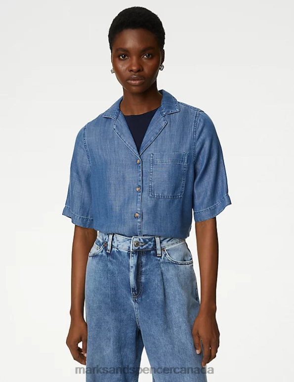 Women Indigo Clothing Marks & Spencer Pure Tencel Collared Shirt 20VTD2316 - Marks and Spencer Canada locations