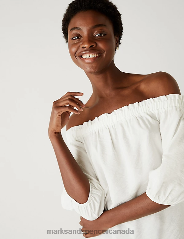 Women Ivory Clothing Marks & Spencer Frill Detail Off The Shoulder Top 20VTD1383 - Marks and Spencer online