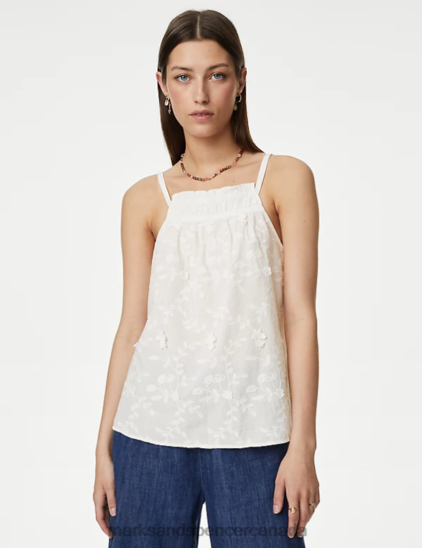 Women Ivory Clothing Marks & Spencer Pure Cotton Floral Textured Cami Top 20VTD603 - Marks and Spencer outlet