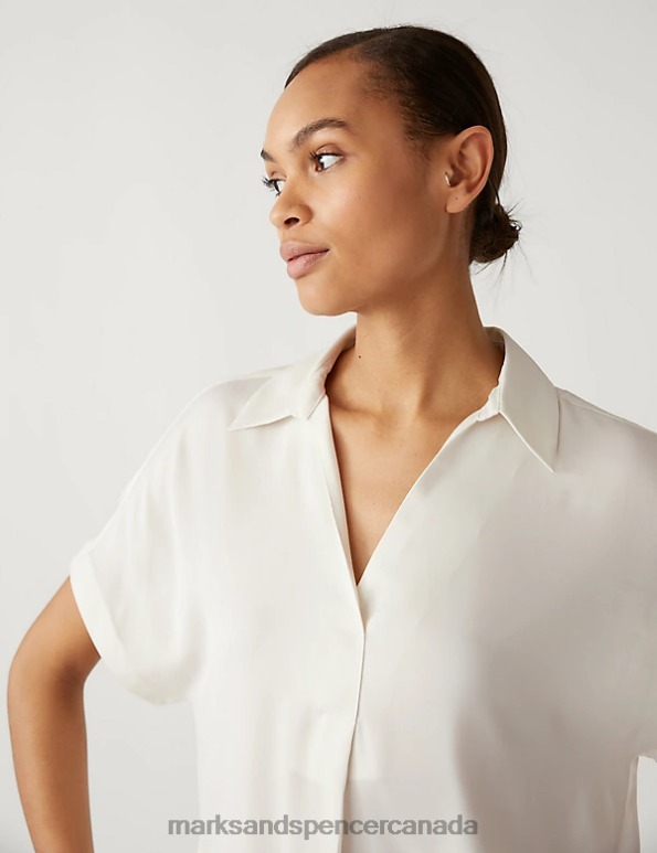 Women Ivory Clothing Marks & Spencer Satin Popover Blouse 20VTD1909 - Marks and Spencer outlet