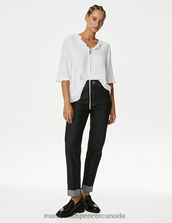 Women Ivory Clothing Marks & Spencer V-Neck Frill Detail Popover Blouse 20VTD233 - Marks and Spencer Canada locations