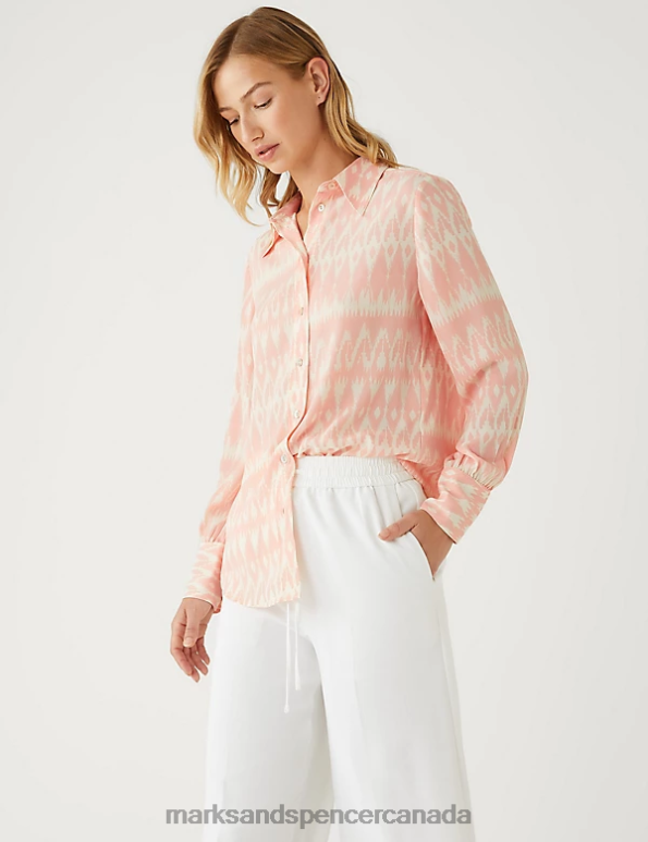 Marks and Spencer Canada - Women Light Pink Mix Clothing Marks & Spencer Printed Collared Shirt 20VTD1131