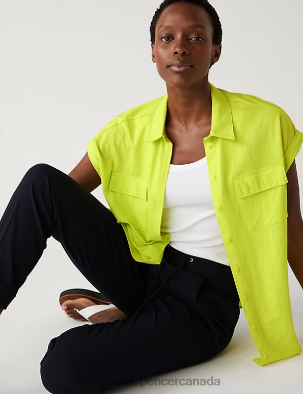 Women Limeade Clothing Marks & Spencer Jersey Regular Fit Shirt 20VTD3041 - Marks and Spencer Canada locations